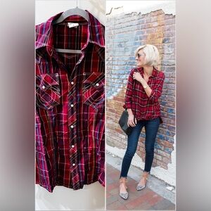 True Religion Burgundy Western Plaid Shirt